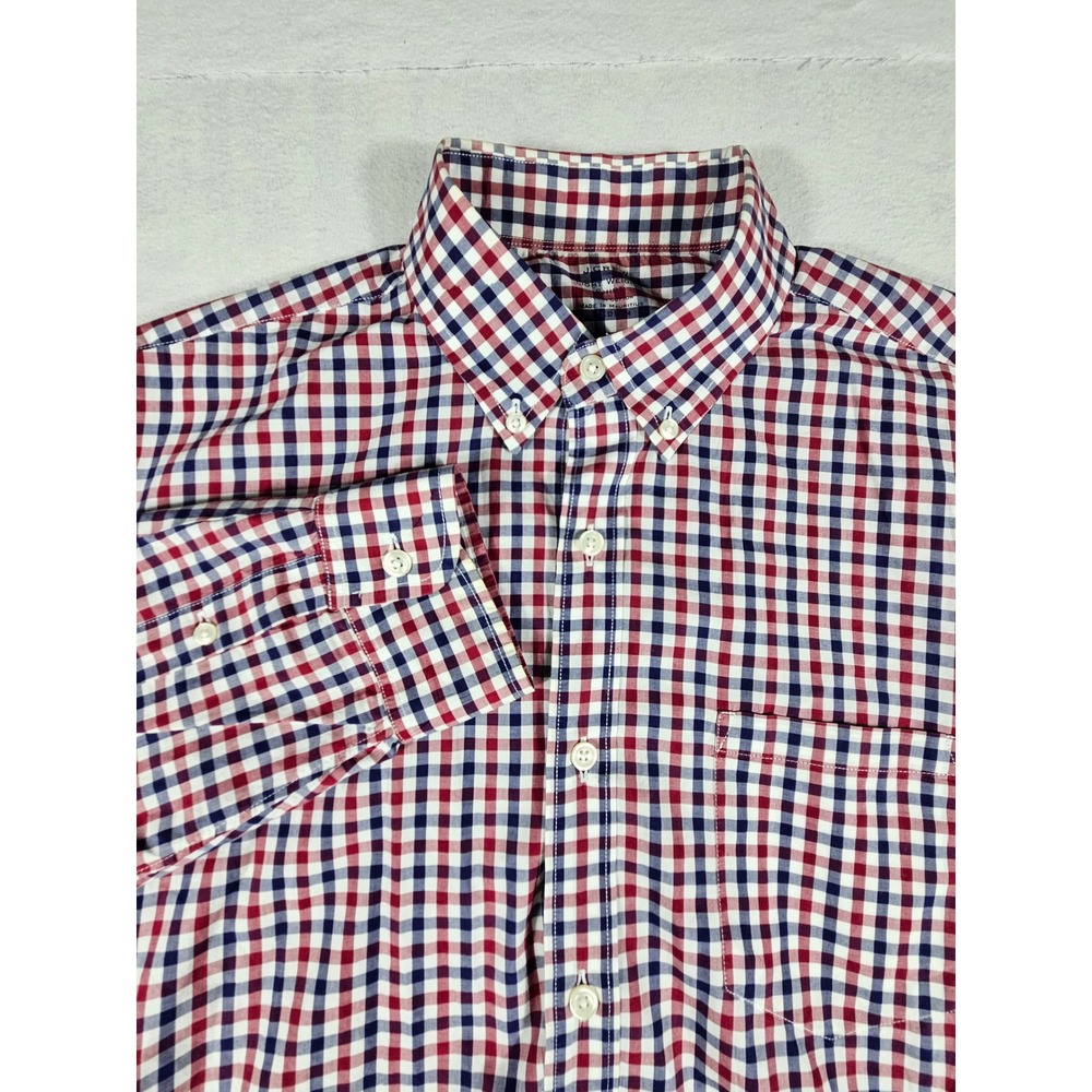 J.Crew Mens Lightweight Gingham‎ Button Down Shirt Red White Blue Medium 44196